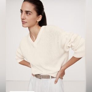 Banana Republic Cotton V-Neck Sweater in White